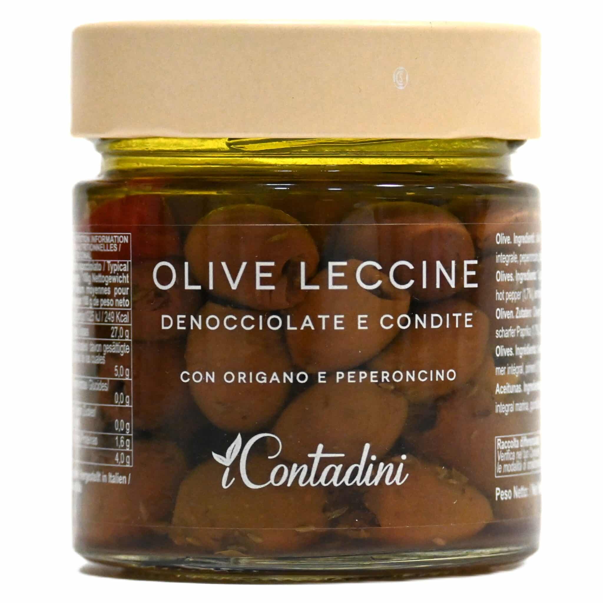 iContadini – Udstenede Leccine Oliven med Oregano & Chili